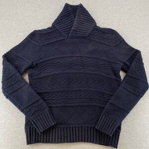 AMERICAN EAGLE Mens Chunky Sweater Sz M Shawl Collar Pullover Heavy Knit‎ Navy